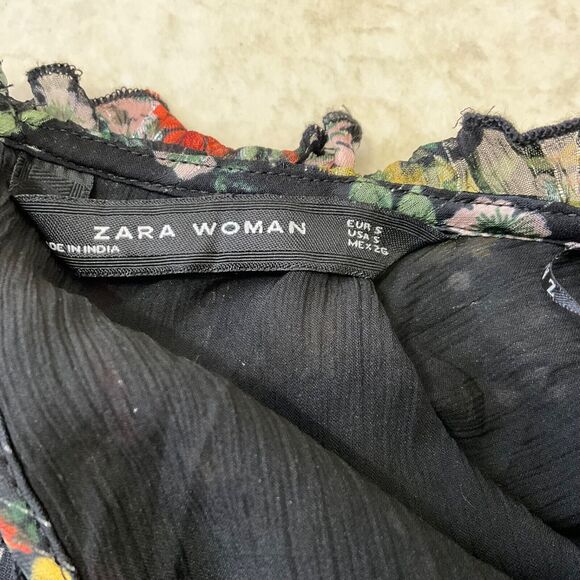 Zara Boho Floral Pom Pom Peasant Patchwork Long sleeve, tiered Dress Size S - Picture 12 of 16